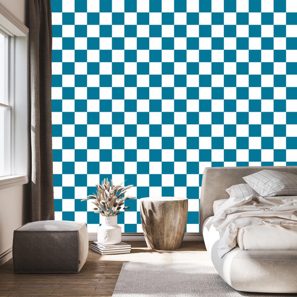 Checkerboard Wallpaper Turquoise, Turquoise Center for Living Room and Bedroom 50x1000