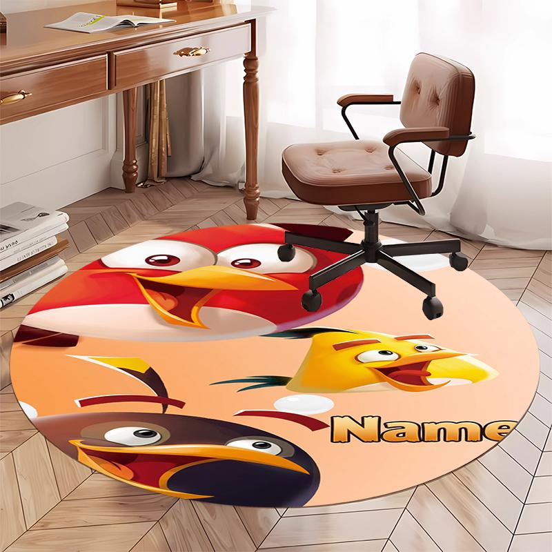 Custom Name Angry Birds Printed Round Rug Carpet Chair Rug Area Rug Entryway Doormats,for Office Chair Living Room Bedroom Kitchen Room.