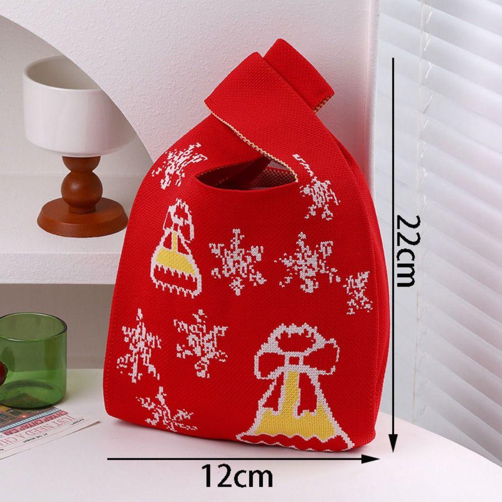 Fashion Reusable Christmas Knit Handbag Shopping Bags Weaving Handbags Handmade Wrist Bag Gifts Bag Snowflake Tote Bag