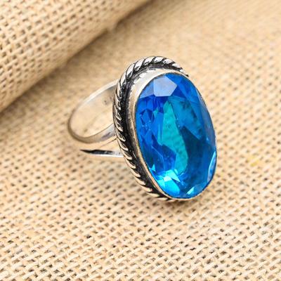 Modrý topaz drahokam ručne vyrobený 925 strieborný prsteň na Vianoce
