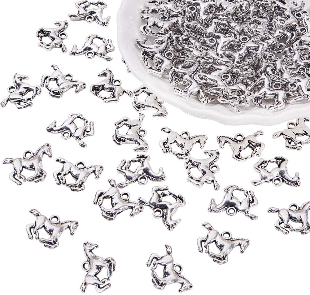 Tibetan Style Alloy Pendants Horse Antique Silver 19x14x3mm Hole: 2mm 100pcs/set