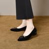 Pointed single shoes work shoes women's simple temperament seven-character buckle one-pedal women's shoes black commuter office leather shoes