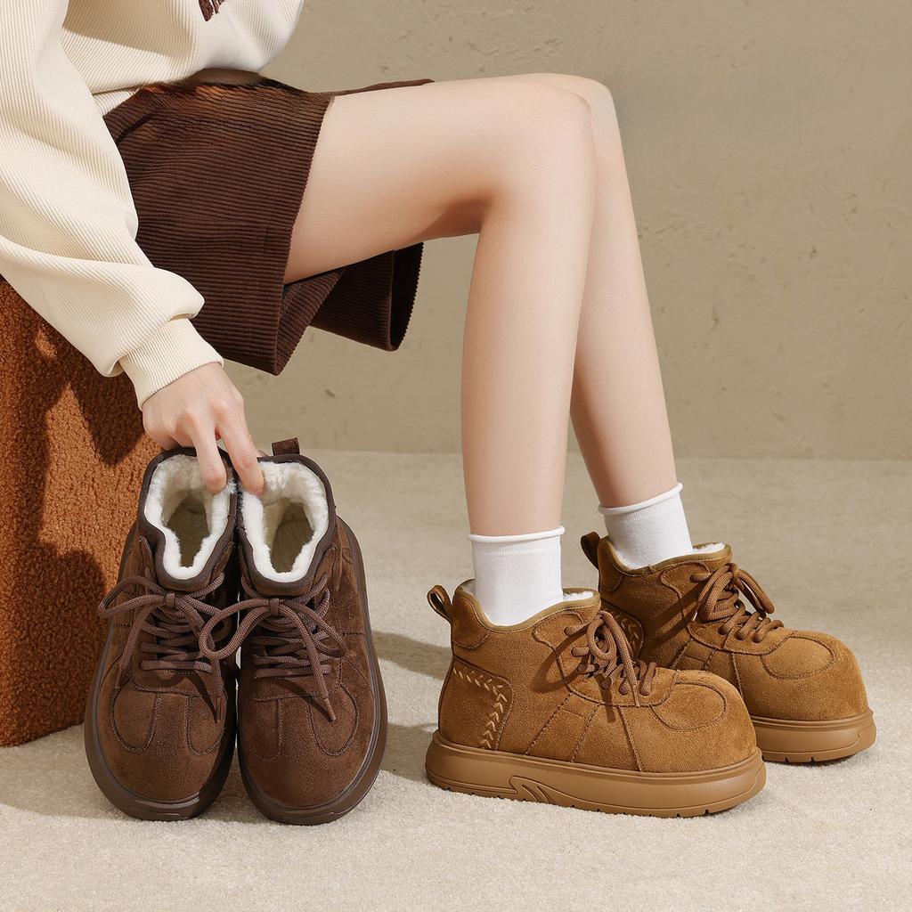 Thick-soled Retro Suede Fleece-lined Cotton Shoes Plush Cotton Boots Fleece-lined Short Snow Boots
