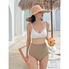 Source Contrast Color White Skinny High Waist Skinny Sling Gathering Conservative Muse Hot Spring Resort Split Swimsuit