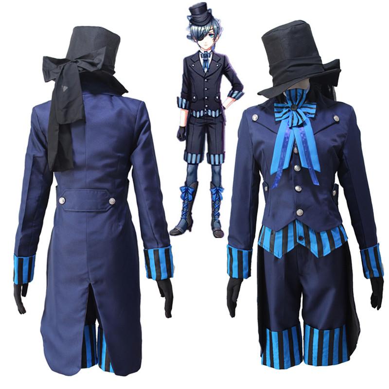 Butler Black Kuroshitsuji Ciel Phantomhive Blue Cosplay Costume Uniform Outfits