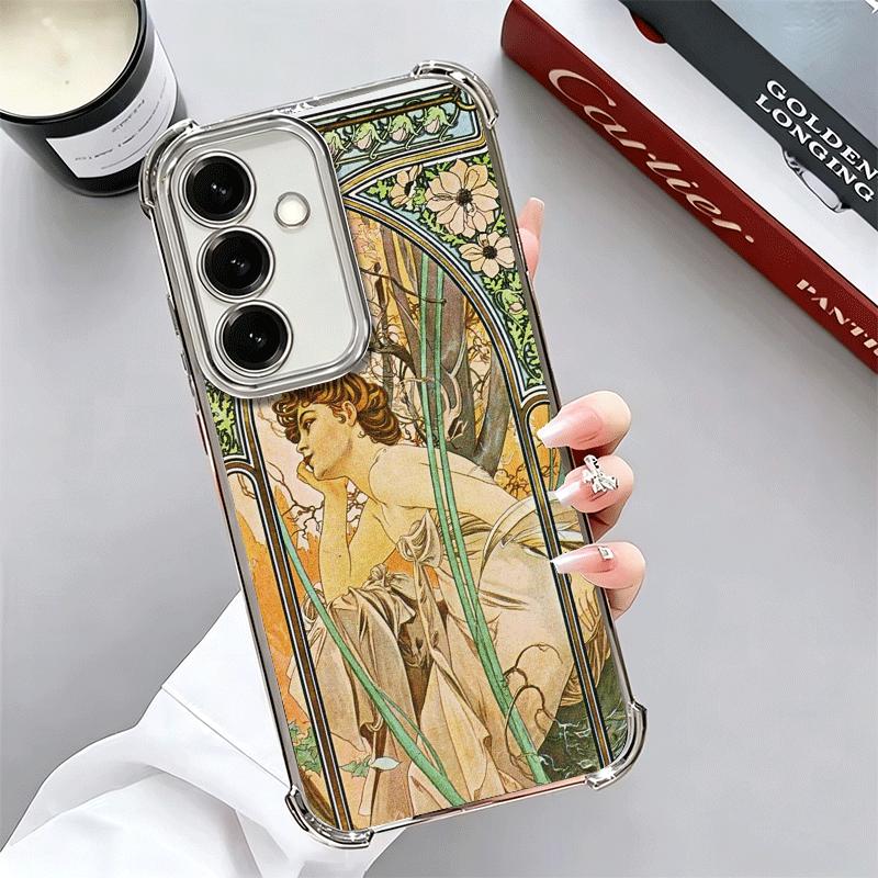 Vintage Alfons Mucha Primavera Plating Phone Case For Samsung A17 A07 A37 A57 A16 A56 A15 A55 A14 A54 A13 A53 A26 A36 A25 A35 A2