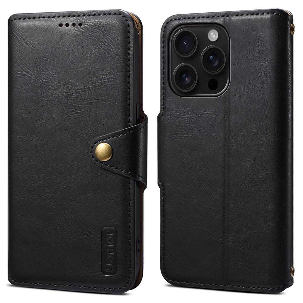DENIOR For iPhone 16 Pro Max Case Wallet Cowhide Texture Leather Phone Cover