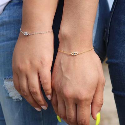 100% 925 Sterling Zilver Kleine Turkse Boze Oog Micro Pave Goud Dunne Verstelbare Schakelketting Charm Armbanden Sieraden Voor Vrouwen