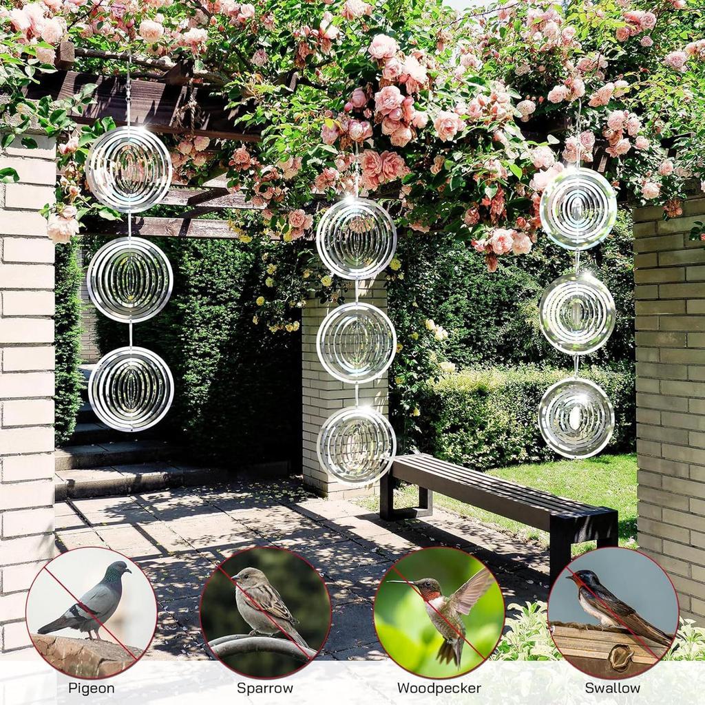 Bird Scare Devices 3D Mirror Round Wind Spinner 3D Mirror Bird Reflectors For Outdoor Garden Porch Patio Balcony Deck Window