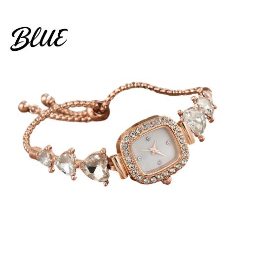 Rhinestone Embellished Watch Women Bracelet Small Square Dial Analog Quartz