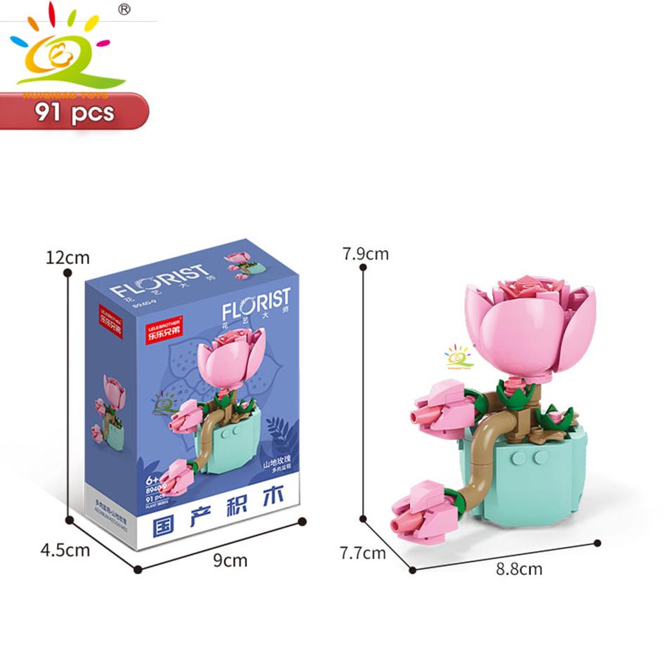 HUIQIBAO MOC Flower Succulent Potted Model Building Block DIY Eternal Bouquet Home Desk Plant Decor Brick Girl Gift Children Toy