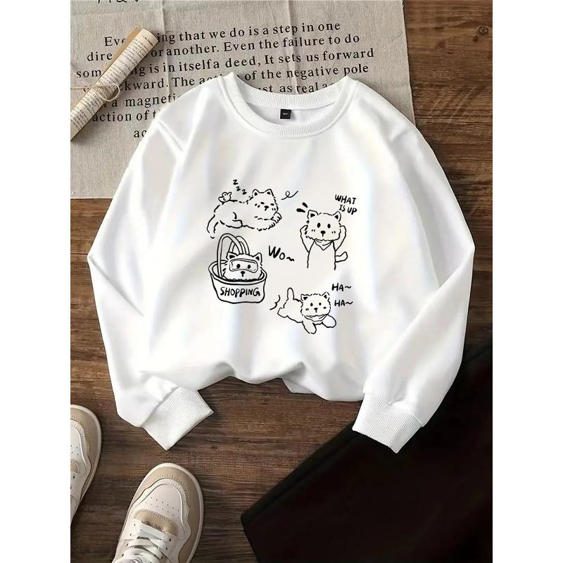 Kids Sweatshirt Hoodie for Girls with a Round Neck - Adorable Cats Engaging In Shopping And Play, Machine Washable