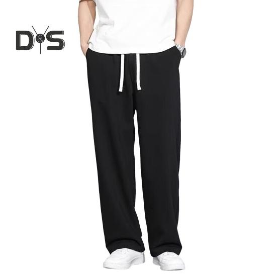 

Мужские брюки-карго на шнурке с эластичной резинкой на талии, сплошной цвет, тонкие карманы, свободные прямые широкие спортивные брюки, повседневная одежда, повседневные брюки M чёрный