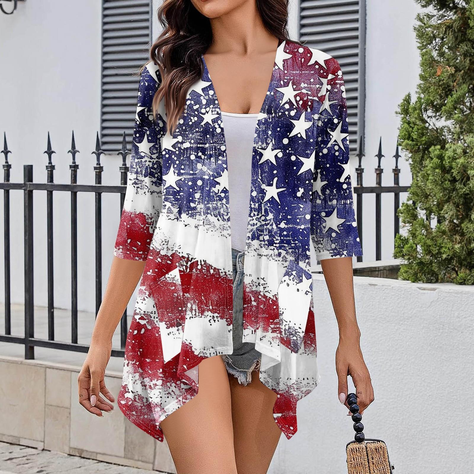 

Женский кардиган неправильной формы с принтом, рукавами три четверти и карманной курткой XL синий