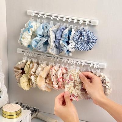 Hair Rope Rack Hanger for Closet 20 Clips Hair Bow Organizer Sliding Hair Accessories Storage Holder for Scarves Hair Bows Headbands