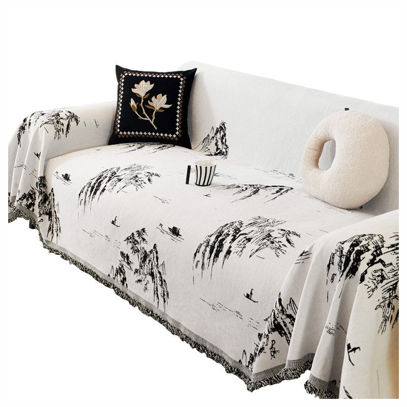 Chenille Sofa Cover Towel New Chinese Landscape Sofa Cover Four Seasons Universal Anti-Scratching Sofa Slipcover