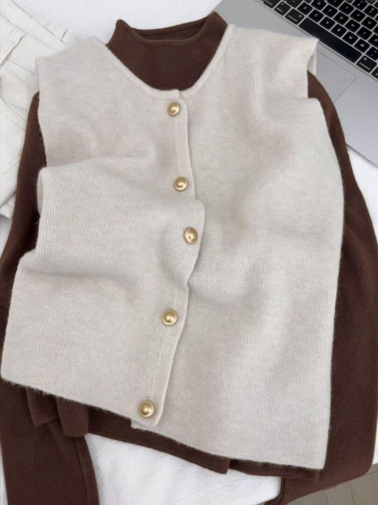 Korean Style Retro Knit Vest Cardigan - Soft, Fluffy, Loose Fit, Round Neck Perfect for Autumn and Winter