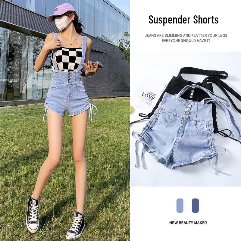 Double-Breasted Hollow Waist Denim Shorts - 2023 Summer Trendy Korean Style, Sexy Slimming Women s Hot Pants 2XL светло-синий