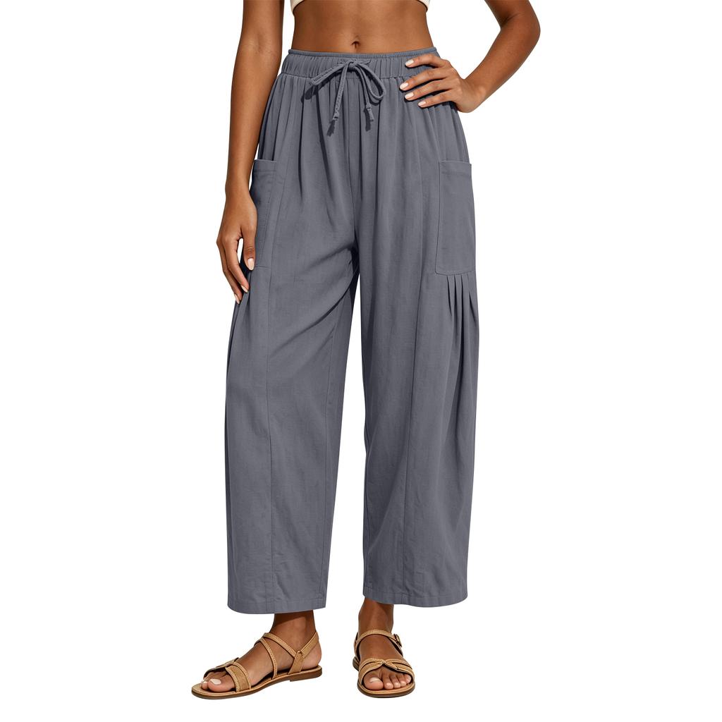Women's Loose-fitting Wide-leg Pants, Casual Loose-fitting Pants, High-elastic Waistband, Long Pants With Pockets