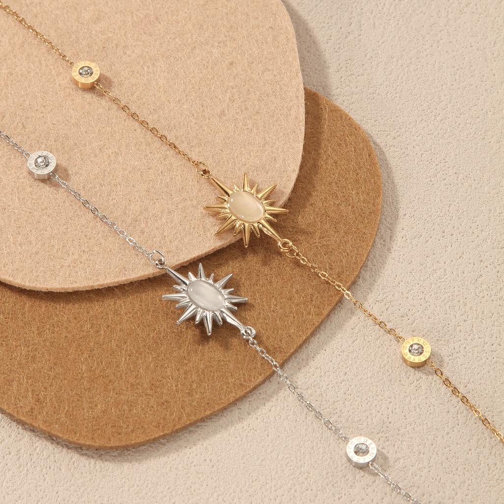 Golden Silvery Sun Charm Bracelet with Synthetic Zircon for Women