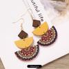 Bohemian wood stud earrings niche design geometric stripe print earrings femininity personality earrings