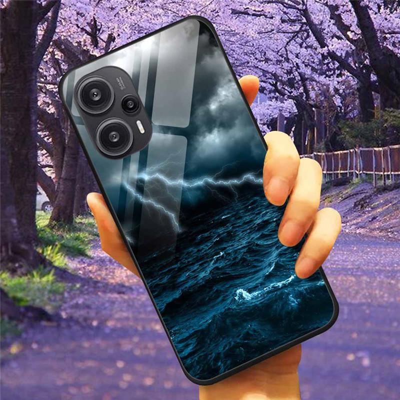 For Xiaomi Poco F5 5G / F5Pro Case Tempered Glass Lake Moon Hard Phone Cover for POCO F5 Pro Capas Funda on PocoF5 Luxury Coque