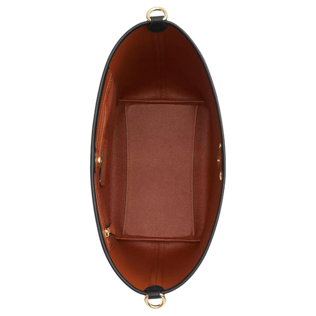 Coach Women's Signature Canvas Bucket Bag, Black & Tan Contrast Trim Shoulder Bag with Gold Hardware
