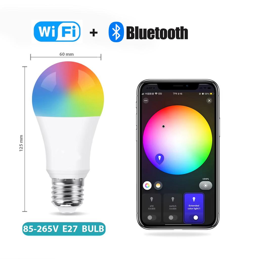 Smart Light Bulbs Wifi Bluetooth E27 E14 GU10 Color Changing LED Bulb Alexa Google Home Lamp Voice Tuya APP Control Music Rhythm