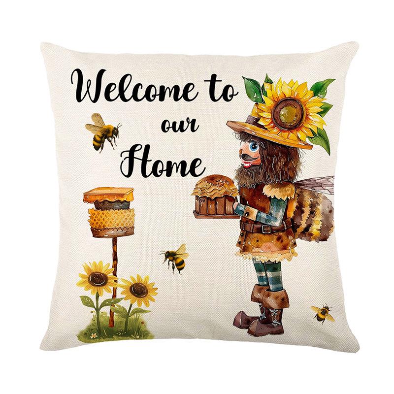 

Чехол для подушки «День пчелы» для гостиной, чехол для дивана, льняной чехол для спальни с принтом, растения и цветы 45*45cmJYM432-4