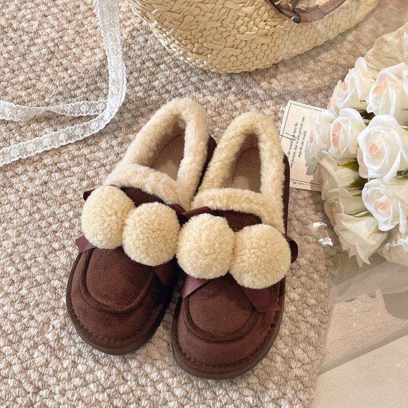 

Зимние женские угги на толстой подошве с меховым помпоном, цельномеховые, теплые, на одной педали, большие хлопковые ботинки, новинка 2025 35