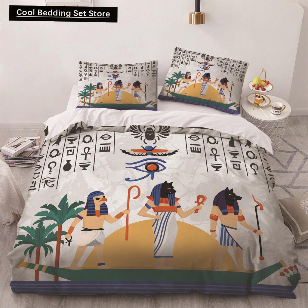 Africa Egypt King Queen Duvet Cover Egyptian Pharaoh Bedding Set for Teens Adults Ancient Frescoes 2/3pcs Polyester Quilt Cover