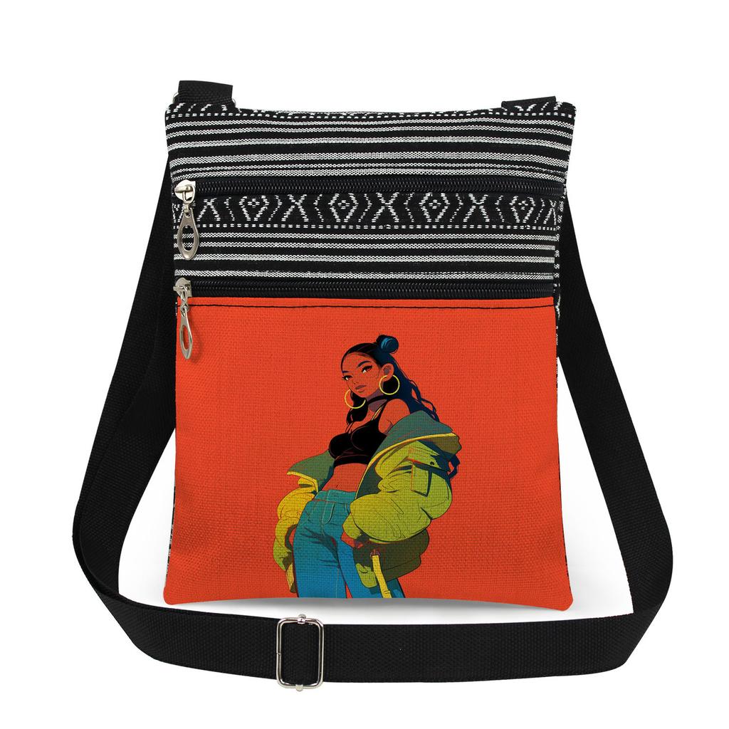 1PC Black Girl Print Tote Bags Women Shoulder Handbags Postman Package 6898