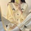 Women's Cute Korean Ins Doll Collar Bow Cardigan & Pants Set - Spring/Autumn Princess Style Loungewear