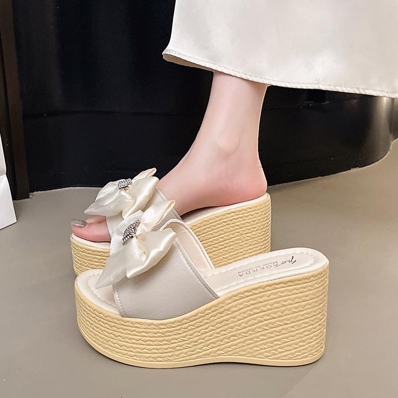 Fashion Summer 9cm Wedge Heels Slippers Women Big Butterfly Mulers Platform Sandals Clog Shoe Slides Plus Size 43