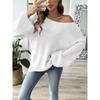Women's Pullover Sweater Top Simple Loose Off-Shoulder Bell Sleeve Sweater
