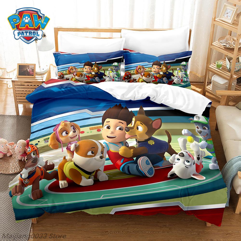 Paw Patrol Cute Puppy Duvet Cover Set, Cartoon Anime Quilt Cover with Pillowcase, Soft Bedding, Bedroom Decor Gift for Kids