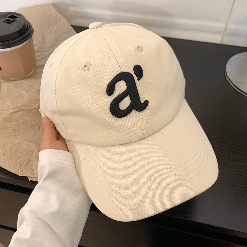 Letter Red Baseball Cap Female Simple Versatile Big Face Showing Face Small Peaked Cap Shading White Hat