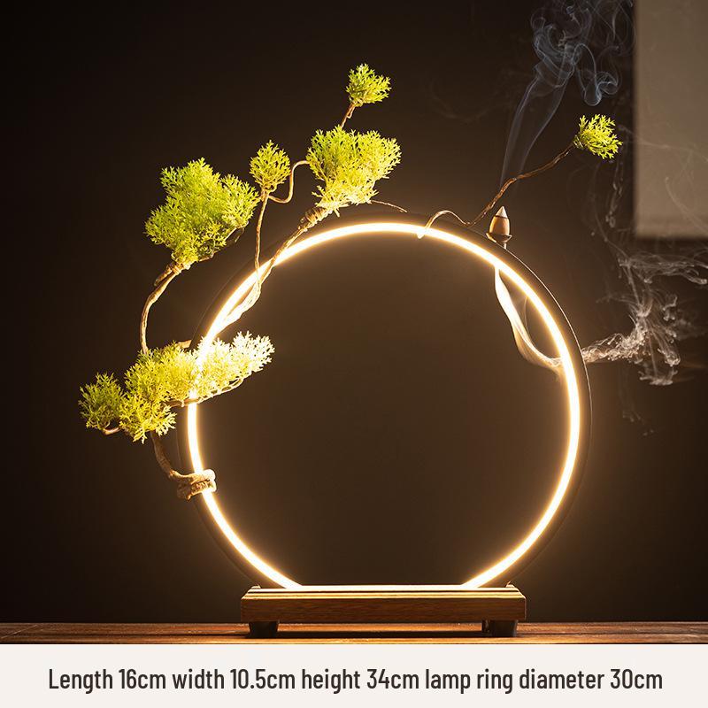 Chinese Zen LED Light Ring Ceramic Ornament for Living Room or Office Display