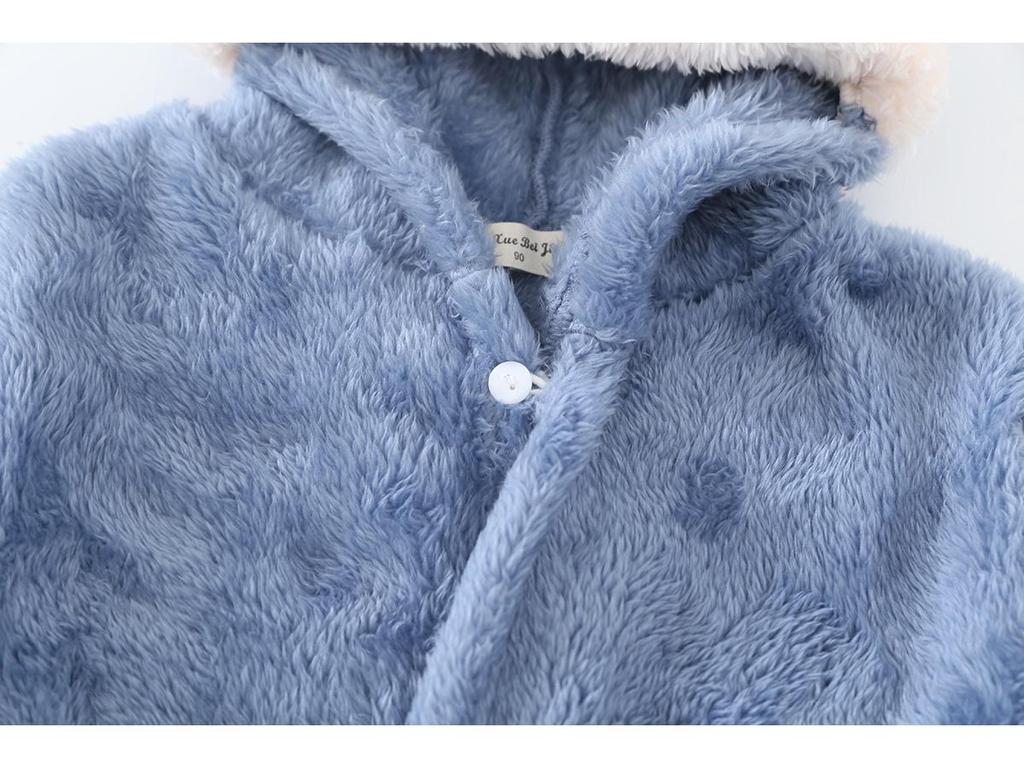 Children's Plush Cartoon Bathrobe - Boys' & Girls' Double-Sided Fleece Pajamas for Autumn/Winter