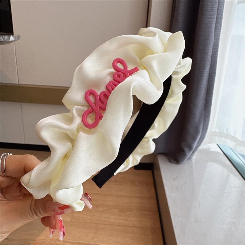 

Женская повязка на голову однотонная с буквенным принтом, плиссированная, головной убор, повседневный обруч для волос, аксессуары для волос белый