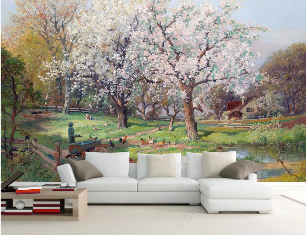 European-Style Landscape Mural Peach Blossoms Wallpaper For Walls Living Room 3d Wallpaper