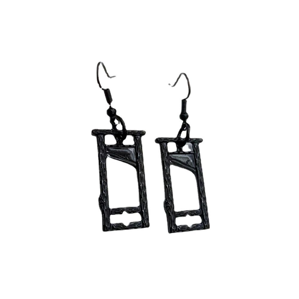 Gothic Black Geometric Hollowed-out Rectangle Guillotine Pendant Dangle Earrings for Women Men Halloween Party Jewelry Gifts