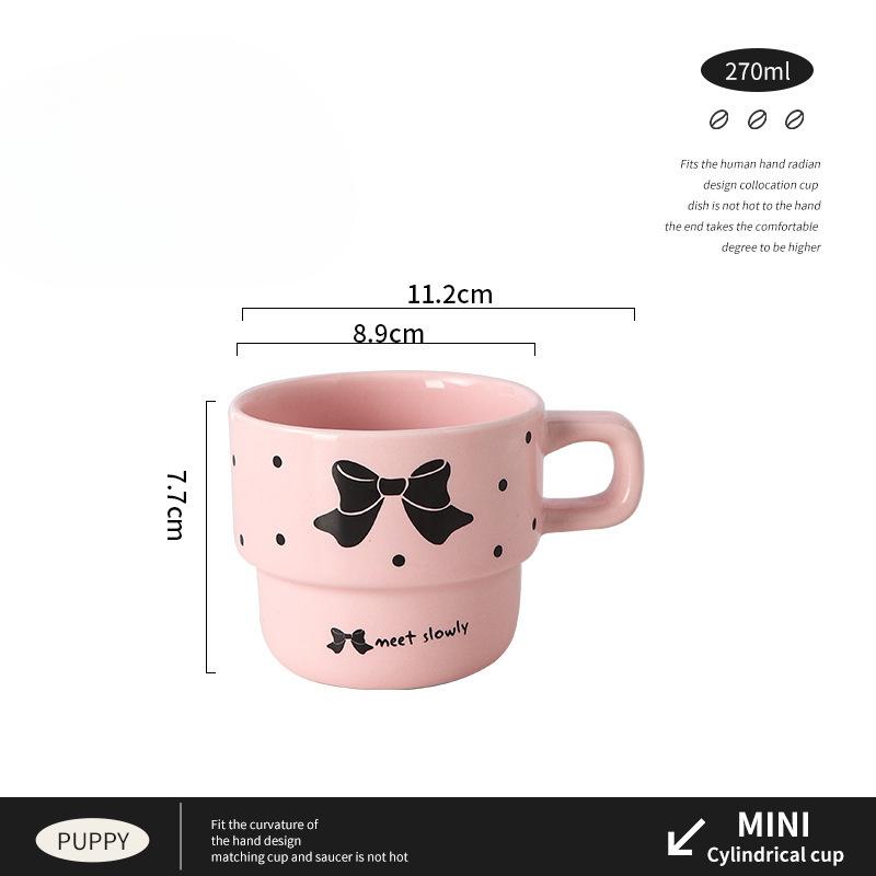Bow Ins Style High Value Ceramic Stacked Cup Office Girls Coffee Cup Household Ceramic Coffee Cup Plate