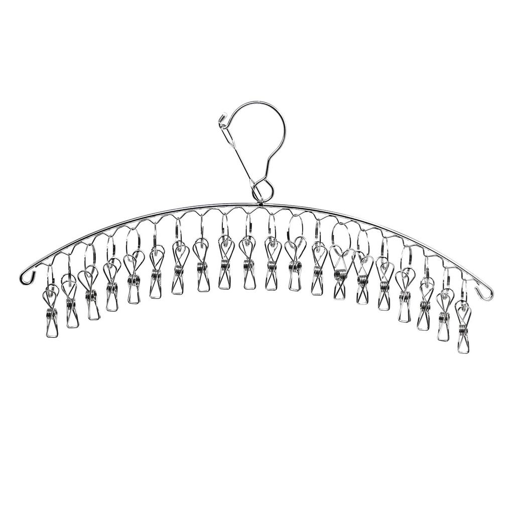 Stainless Steel Clothes Drying Wide Rack, 20-Pinch, Arched, Rust-Resistant, Durable, Compact, Space-Saving, 44.5cm