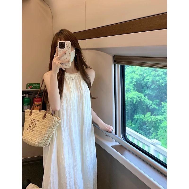 

Fairy 2024 White Sleeveless Sweet Halter A-line Long Dress M