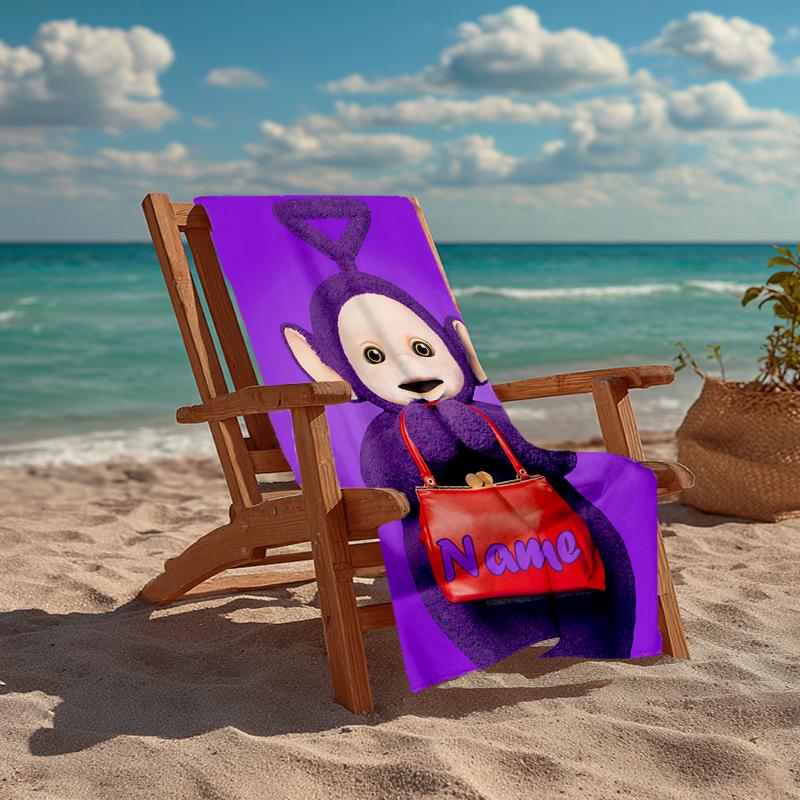 Custom Name Ultra-Soft Beach Towel with Teletubbies Theme,Ideal for Pool - Camping, Diving - Perfect Travel Essential, Vibrant Beach Towel.