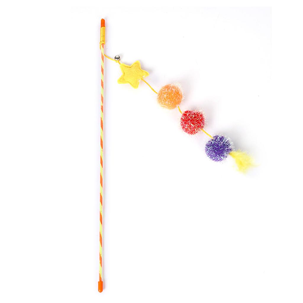 Felt Star Feather Teaser Stick Colorful Soft Hairball Star Cat Teaser Stick for Home Yellow