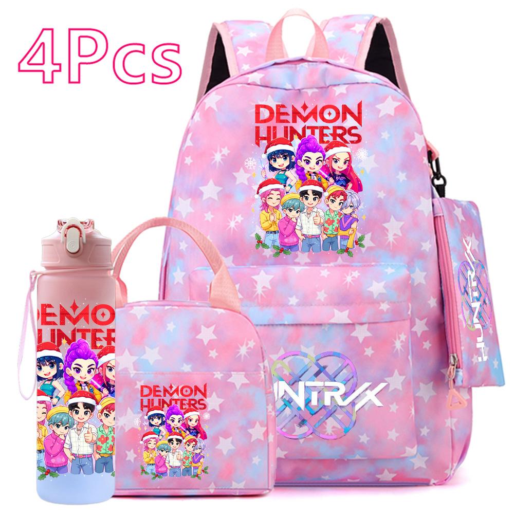 4 st/set Jul K-POP Tryckt Ryggsäck Handväska Pennskrin 750 ml Vattenflaska för Tonåring Pojke Flicka Bokväska Skolväska Med Drickmugg Barnpresent