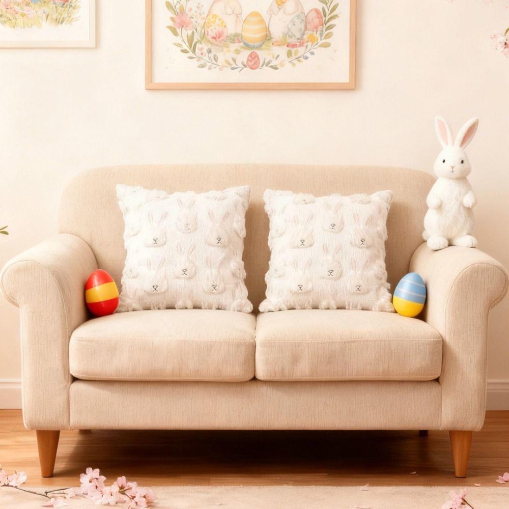 New Super Soft Fluffy Pillow Cover Embroidery Bunny Pillow Case Fluffy 18x18 in Cushion Pillow Cover Easter Day