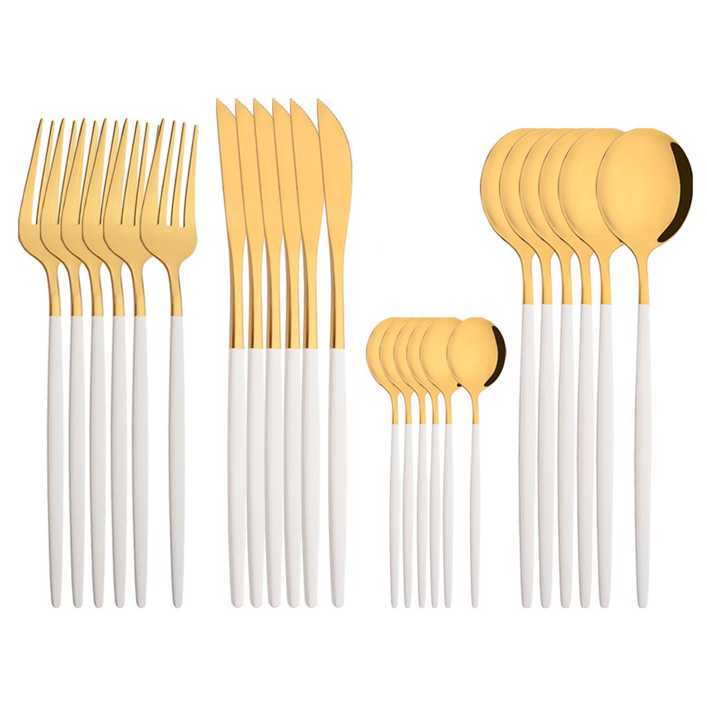 24 stk skinnende sølv servise i rustfritt stål bestikksett gafler Kniver skjeer Kjøkken middagssett Familie servisesett Service for 6